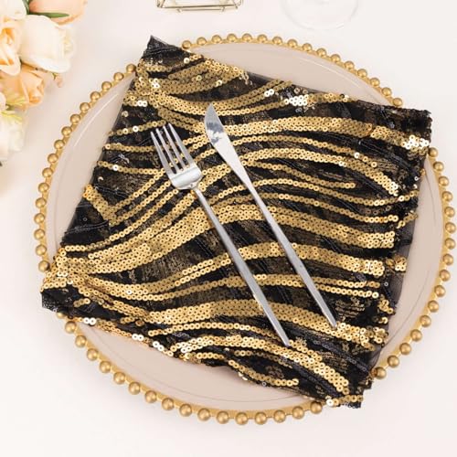 Servilleta de Cena Negra Dorada con Lentejuelas 20"x20" miniatura 4
