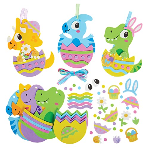 Baker Ross FX532 Dinosaur Easter Egg Decoration Kits - Pack of 8, Kids Foam Easter Craft Decoration, Multicolour, 12.5 cm