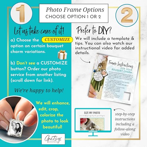 Image of Bouquet Photo Charm Wedding Memory Something Blue Angel - I Know You'd Be Here If Heaven Honor Love One, Silver Finish Handmade Bridal Jewelry White Glass Pendant 2 Frames Gift Message & Box for Bride