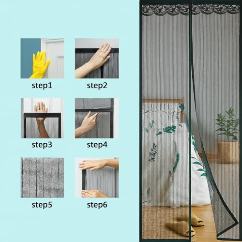 Image of JAIPUR ACE Polyester Premium Magnetic Mosquito Net Curtain | Mosquito Net For Doors With Magnet | Door Nets For Mosquitoes | Auto-Closing Insect Screen | Mosquito Net For Door - (190X60 Cm, Black)