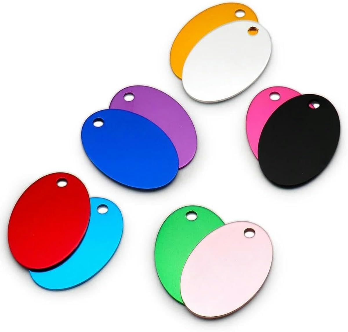 Lot de 100 médailles d'identification ovales personnalisées pour chien, étiquette vierge pour animal de compagnie, logo gravé personnalisé, étiquette d'identification en aluminium, nom de l'animal de