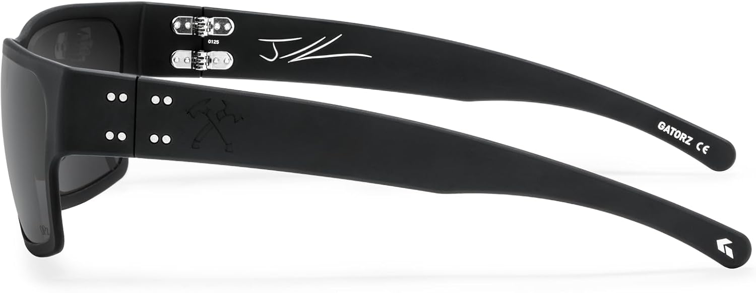 Gatorz Eyewear Jack Carr Delta Sunglasses - Black Frame with Black Tomahawks Logo, Smoke Digitally Optimized Polarized (Opz) Lens - GZ-50-092