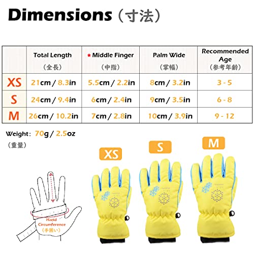Triwonder Kids Ski Snow Gloves Winter Cold Weather Snowboard Mittens Boys Girls (S, Yellow) #TOP1