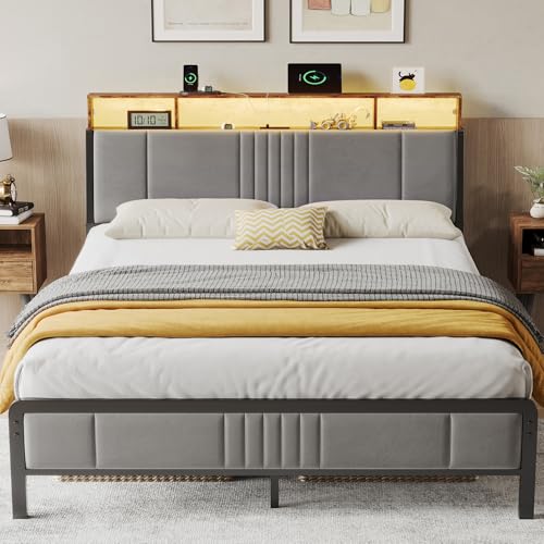 BedsPick Queen Bed Frame with Ergonomic Headboard, Upholstered...