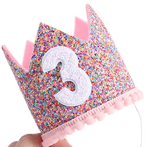 Wahawu Rainbow Crown For 3Rd Birthday Party- Glitter Birthday Crown, Birthday Hats For Kids, Baby's Birthday Photo Props, Crown Birthday Decoration, Little Girls Hair Accessories Party #TOP4