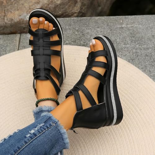 Platform Gladiator Sandals for Women Open Toe Rhinestone Roman Casual Summer Shoes3