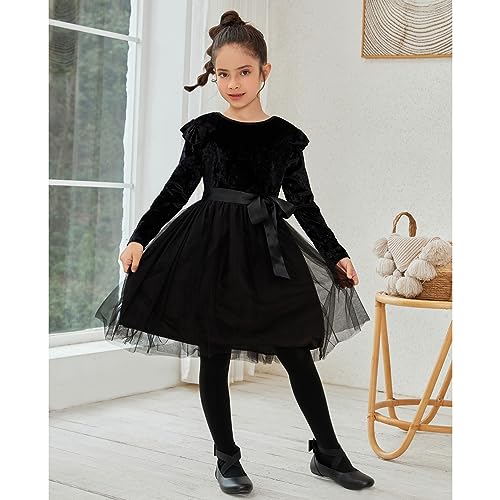 Jxstar Girls Velvet Dress Flutter Kids Long Sleeve Tutu Shiny Midi Party Wedding Fall Tulle Clothes4