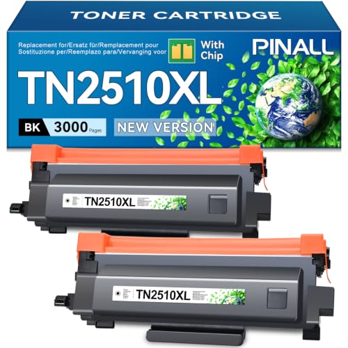 PINALL TN2510XL TN 2510XL Toner Compatible para Brother HL L2400DW HL L2400DWE DCP L2620DW DCP L2627DWE MFC L2800DW MFC L2827DW MFC L2835DW MFC L2860DWE Toner TN 2510 TN2510XL (con Chip, 2 Negro)