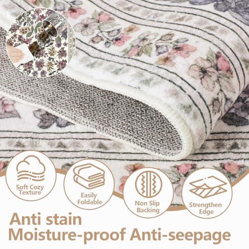Tapete vintage floral beige 2x3 pies antideslizante miniatura 6