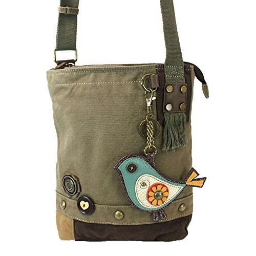 CHALA Patch Cross-Body Women Handbag, Olive Canvas Messenger Bag - Green Bird