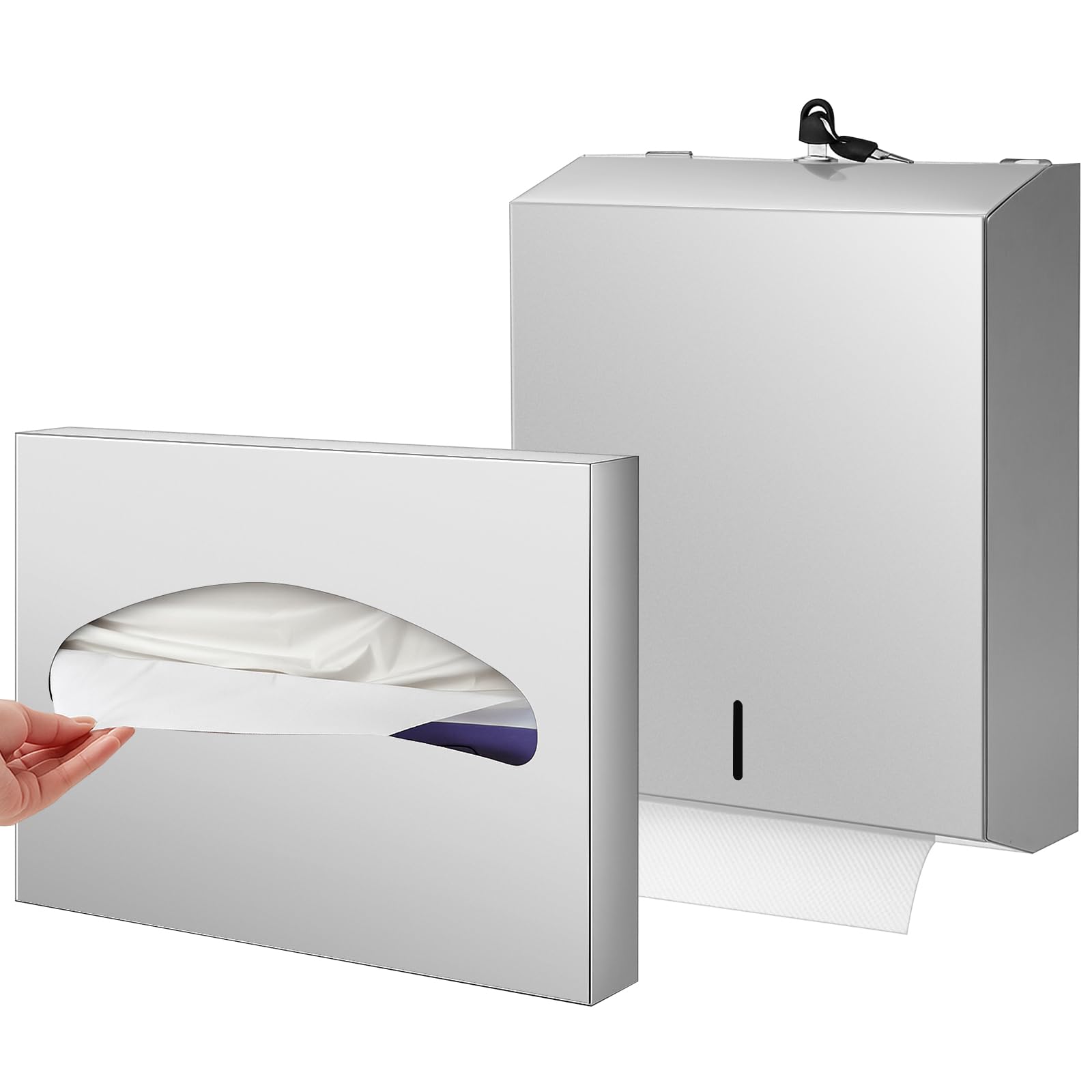 Acellegic 2 Pack Commercial Stainless Steel Toilet Seat Cover & Paper Towel Dispenser Wall Mounted | for Restaurant, Office, Hospital & Public Restroom