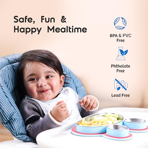 Image of rabitat Happy Tummy Combo Stainless Steel 360 Training Cup Bunny Boo 390ml and Hoppy Playte Purple 430ml 3-Sectional Plate for Toddlers & Kids |2 Year Brand Warranty