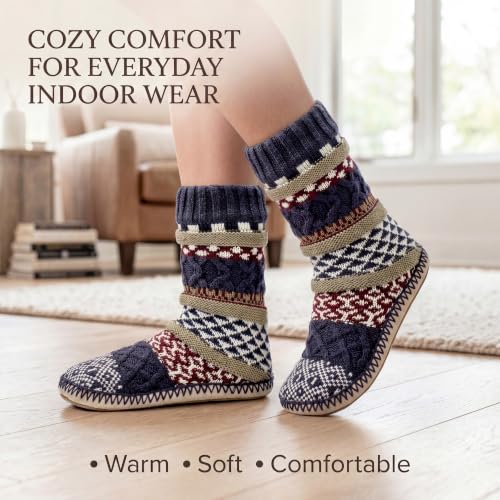 Image of cosyone1997 Slipper Socks for Women Warm Fuzzy Non Slip Soft Sole | Sherpa lining, padded sole, stretchy cuff and gripper dots for bedroom or lounging; gift-ready box, machine washable
