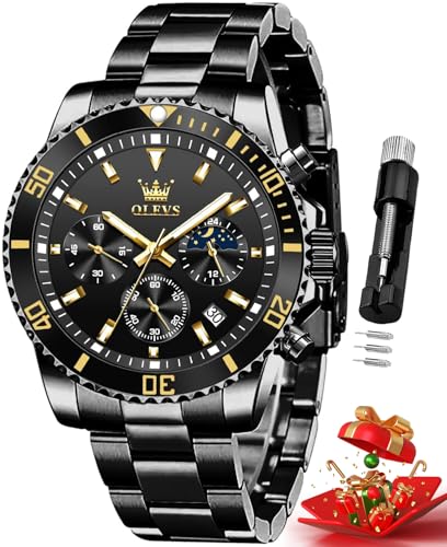 OLEVS Watches for Men Classic with Date Business Dress Luxury Big Face Green/Black/Blue Waterproof Luminous Mens Wrist Watch Analog Two Tone Stainless Steel Men Watch