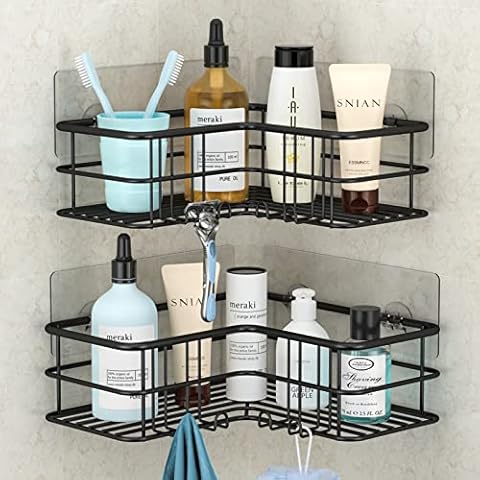 Menbyci 2-Pack Corner Shower Caddy with Hooks Cover