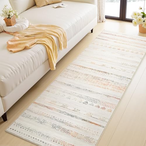 2x6 Runner Rug Machine Washable Non Slip Area Rug Distressed Neutral Moroccan Boho Rug Ultra Soft Floor Runners for Hallways for Entryway Laundry Room Kitchen, Multi-Color