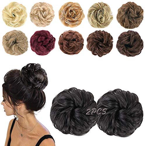 MORICA 2PCS Messy Bun Hair Scrunchies Messy Bun Hair Piece for Women Curly Wavy Scrunchy Updo Bun Extensions