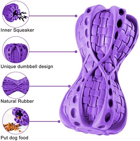 LiteBee Dog Chew Toys, Indestructible Squeaky Interactive Toys with Milk Flavor, Dog Toys for Aggressive Chewers Medium/Large Breed, Natural Rubber Treat Dispensing Toy, Toothbrush Dental Care Toys