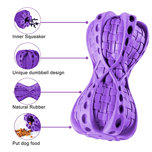 Dog Chew Toys, Indestructible Squeaky Interactive Toys With Milk Flavor, Dog Toys For Aggressive Chewers Medium/Large Breed, Natural Rubber Treat Dispensing Toy, Toothbrush Dental Care Toys (Purple) #TOP3