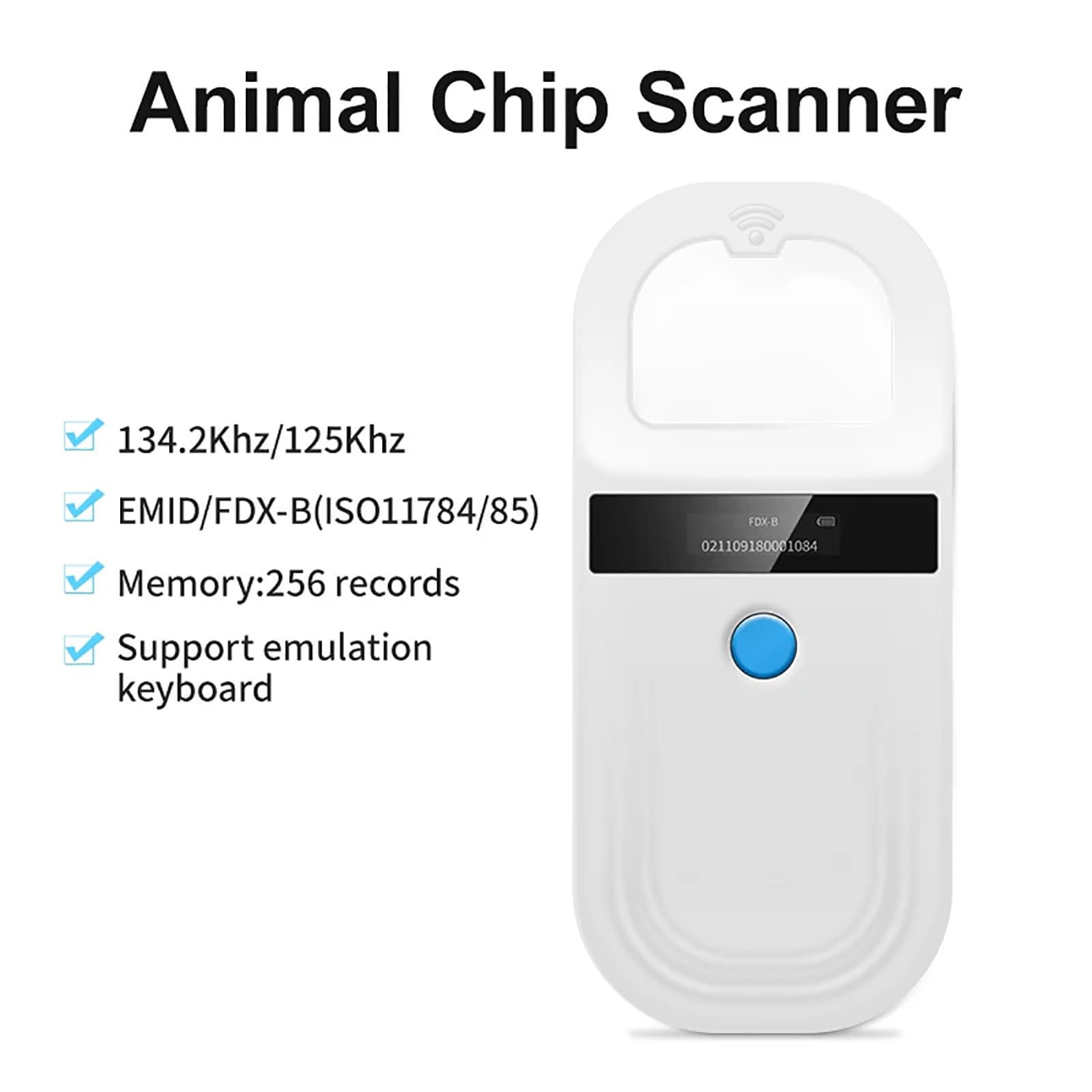 Scanner per Microchip per Animali Domestici, Lettore di Chip per Animali Domestici, Supporta Microchip FDX-B (ISO11784/11785) Ed EMID, Frequenza di Lettura 134,2kHz/125kHz, Ricarica USB
