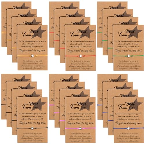 24 Pcs Star Shape Bracelet Set with Make a Wish Card Christmas Employee Appreciation Gifts Adjustable Inspirational Bracelet Cord String for Women Jewelry Gifts