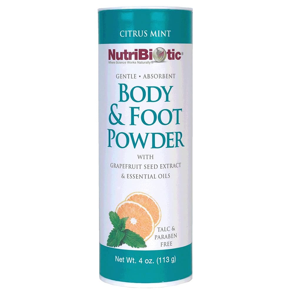 NutriBiotic – Body & Foot Powder, Citrus Mint Scent From Essential Oils, 4 Oz | with Grapefruit Seed Extract | Vegan & Non-GMO | Talc, Paraben & Gluten Free | G