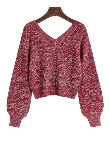 Image of ZAFUL Women's Cropped Sweater V-Neck Long Sleeve Pullover Jumper Knit Top