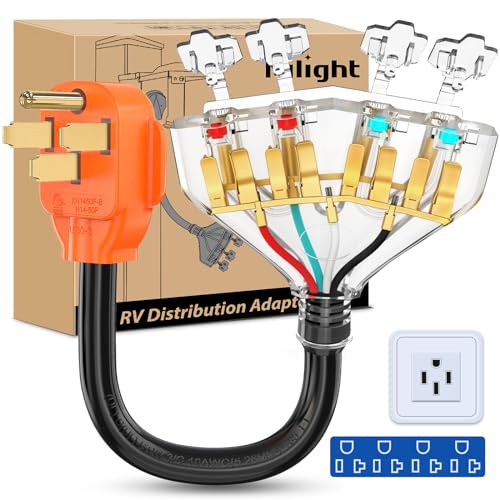 Image of Nilight 50 Amp to 110V RV Adapter Cord 50 Amp to 20A RV Distribution Adapter Cord 4 Prong 14-50P Male to 4X 5-15R /5-20R Female ETL Listed for RV Camper Generator Household Outlet