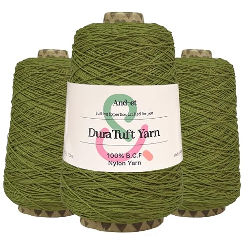 Image of And-et DuraTuft Yarn 45 Vibrant Colors Tufting Nylon Yarn Pack - Ideal for Crochet, Craft Projects -100% B.C.F. - 3 Cones x 1.66lbs (640yards) -Perfect for Rug Weaving and Knitting (39 Olive)