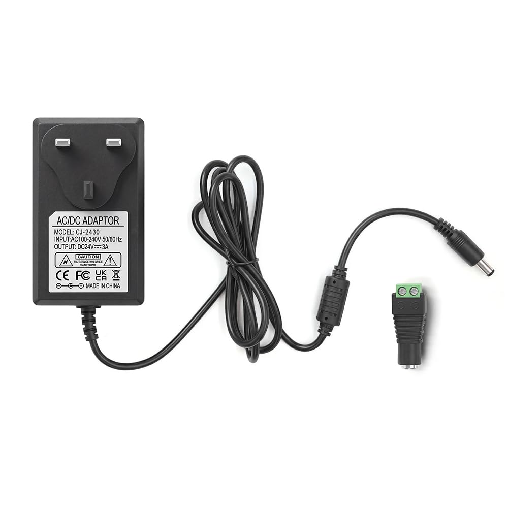 24V 3A LED Strip Power Supply, Adapter AC 100-240V to DC 24V 72W Max