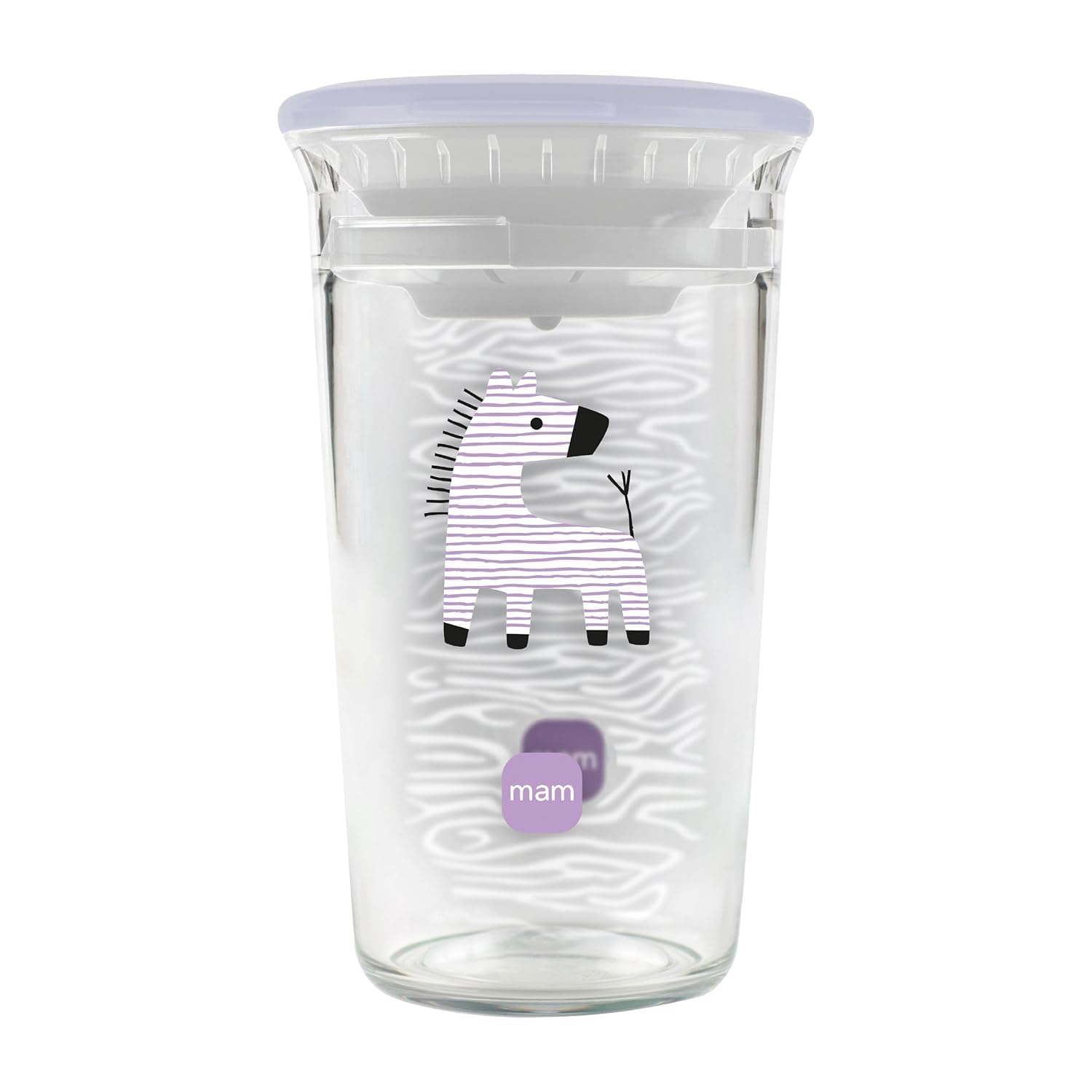 MAM Easy to Drink Cup | 360° Trinklernbecher ab 8+ Mon | Auslaufsicherer Silikoneinsatz mit Ventil | BPA- & BPS-frei | leicht zu reinigen | Baby & Kinder Trinkbecher mit Glasoptik | 290 ml | Zebra