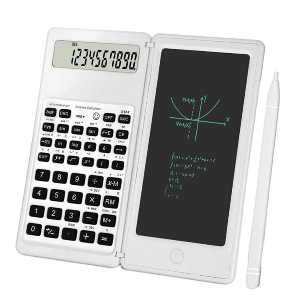 JFDBGU Calcolatrice scientifica a 10 cifre LCD. Display Engineering Calculator con Tablet di Scrittura for la Scuola Superiore e Il College(Blanco)
