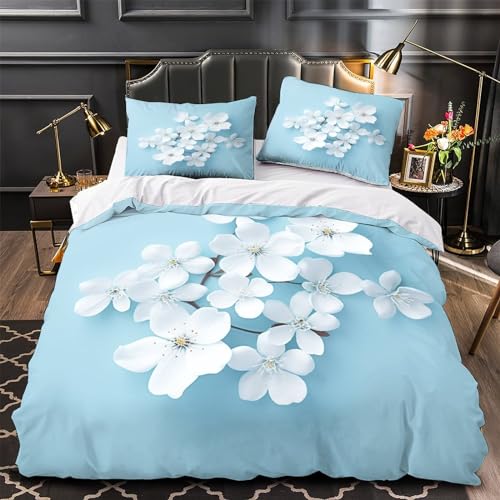 Parure housse de couette fleurs blanches 3D IOFEER collection de lit premium 200x200cm