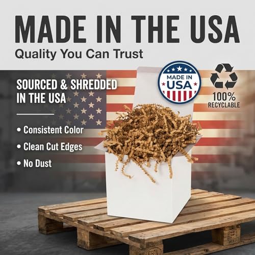 Image of BOX USA Kraft Crinkle Paper Filler (40lb) - Shredded Paper for Basket Stuffing, Shipping, Packaging, Confetti, Crafts & Holidays - Crinkle Cut