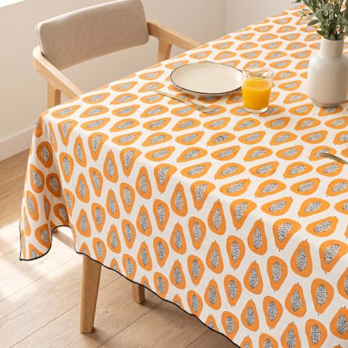 Image of R home Papaya Print Table Cover | 100% Cotton | 140 x 225 cm (56 x 90 Inch) | Decorative Table Cover with Peko Border | Perfect for 6-8 Seater Dining Tables | Indoor & Outdoor Use