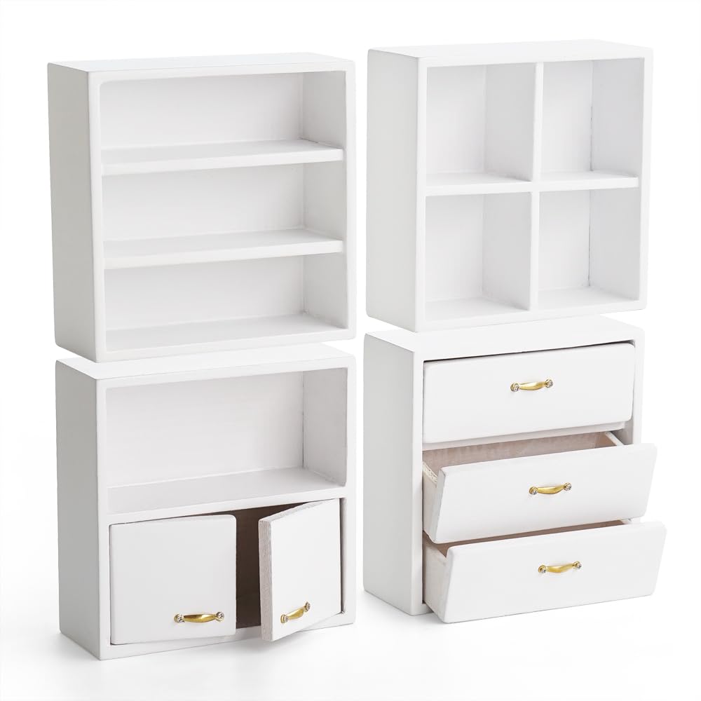 Odoria Dollhouse Bookcase Cabinet Miniature: 1/12 Scale Storage Shelves for Modern Living Room Office - Mini Sideboard Wooden Furniture - Tiny Wall Cube Open Rack Stackable White
