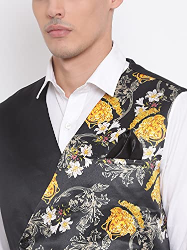 Image of VASTRAMAY Mens Silk Blend Nehru Jacket - Timeless Style & Versatility | Digital Floral Printed Ethnic Sleeveless Coat for Formal & Casual Wear