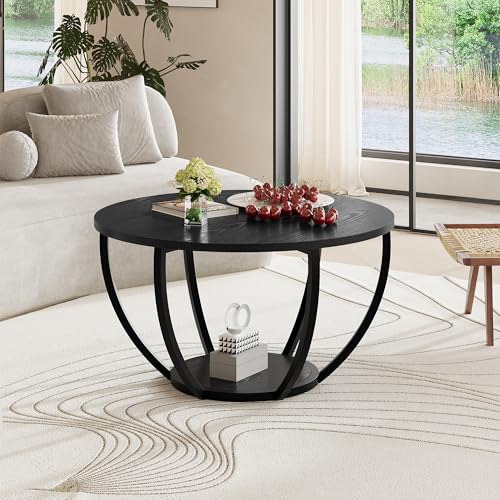 HOMERECOMMEND Round Coffee Table,Accent Center Table for Living Room,Black - Image 4