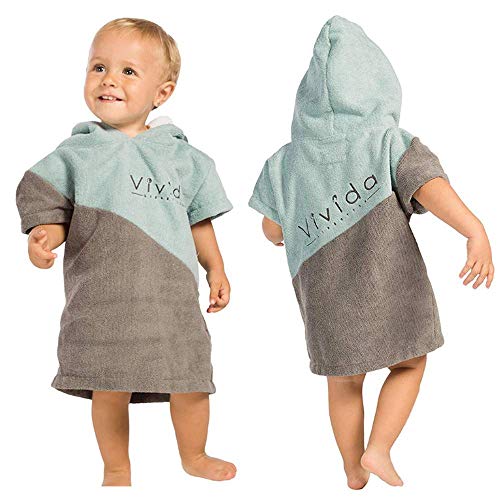 Vivida Lifestyle Waffle Poncho Toalla con Capucha-Bata Cambiador, Bebé, Gris-Azul
