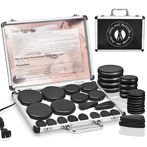 Granpay 18pcs Hot Stones Massage Set, Hot Stones Massage Warmer Kit, Portable Massage Stones Basalt...