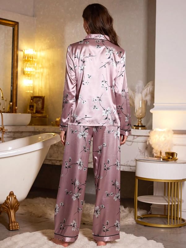 Image of Night Suit for Women with Full Sleeve Button-Down Top with Pant Dress for Woman, Cotton Night Dress for Woman, Two-Piece Loungewear Set