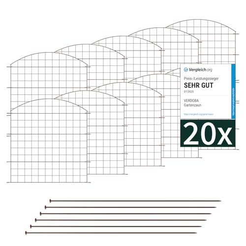 VERDOBA Premium Teichzaun - Gartenzaun Komplettset - Zaun 20 Zaunelemente - Metallzaun für den Garten, Gitterzaun Oberbogen Zaun Garten - Hundezaun, Gartenzaun Metall (20x Oberbogen, Braun - RAL 8014)