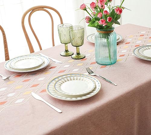 Nappe 100x160cm rectangulaire en polyester brodé losange rose