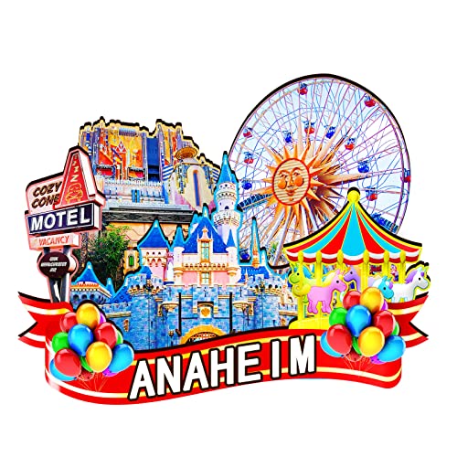 Imán decorativo de madera USA Anaheim redondo pequeño miniatura 1