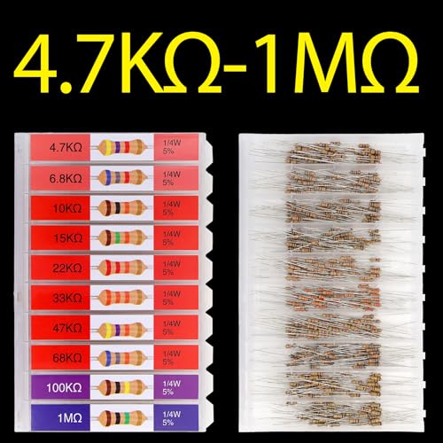 EEEEE 100 Ohm - 1M Ohm with 5% Carbon Resistor Assortment Kit and Electrical Industrial Assorted Set K Ohm Pack for Led Lights (5% 1/4 Watt 1000pcs 100Ω-1MΩ) - Image 6