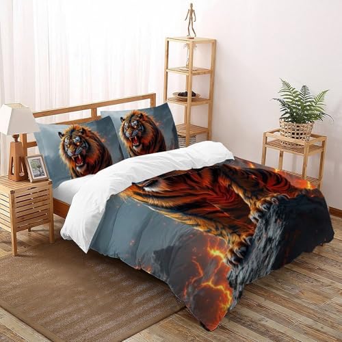 Housse de couette double Golden Tiger en microfibre imprimé 3D avec taies - 2