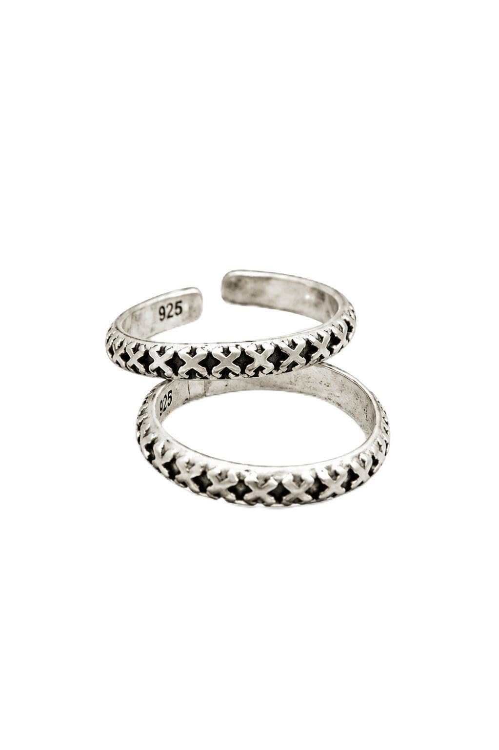925 Sterling Silver Anokhi Cross Weave Toe Ring Pair for Women | Adjustable | Textured Geometric Design-image-19