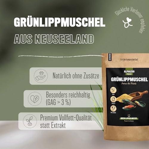 alphazoo Grünlippmuschel Hund, Katze & Meerschweinchen UVM. I Neuseeländisches Grünlippmuschel Pulver 250 g I Natürliches Gelenkpulver in Vollfett-Qualität