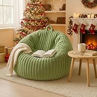 Honeydak Ribbed Rabbit Fur Stuffed Animal Storage Bean Bag Chair Cover (No Filler) Comfy Bean Bag Cover Without Filling or Home Bedroom Decor Organizing Plush Doll Textile Holder(Green,L)