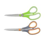 Amazon Basics Stainless Steel Scissors for Office, Crafts, Multipurpose, Sharp, Comfort Grip, PVD Coated, 2 Pack, Green and Grey